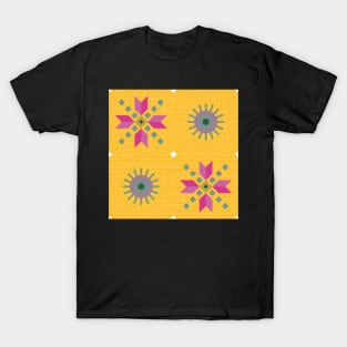 Geometric retro stars in pink on golden yellow, seamless pattern T-Shirt